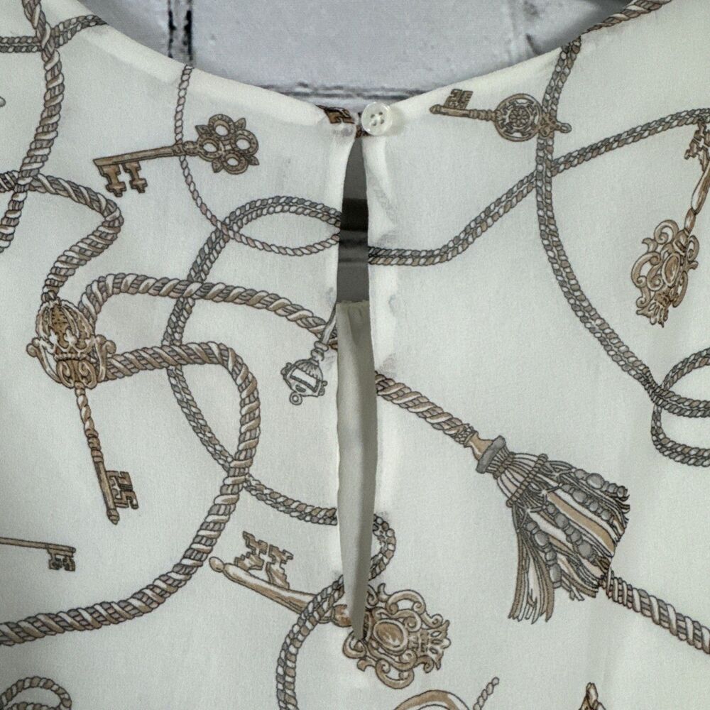 White House Black Market Cream Chain Print Long Sleeve Chiffon Blouse Women's L - Picture 10 of 13